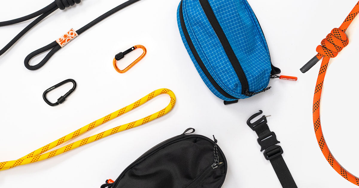 Labo Mono sling bags, rope straps and carabiners